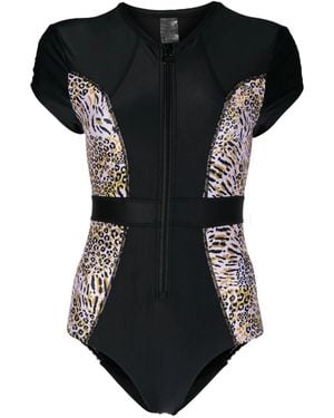 Duskii Leopard-Print Cap-Sleeve Spring Suit - Black