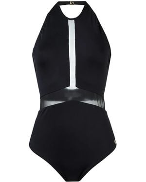 Brigitte Bardot Sheer Panel Halterneck Swimsuit - Blue