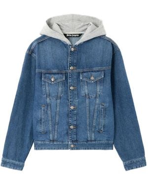 Palm Angels Curved-Logo Hooded Denim Jacket - Blue