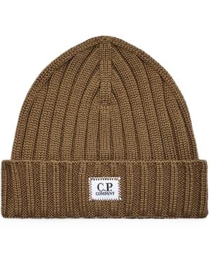 C.P. Company Logo-Patch Ribbed-Knit Beanie Hat - Brown