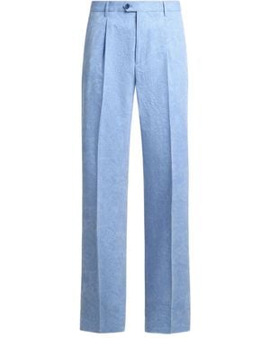 Etro Striped Wool Jacquard Trousers With Floral Paisley Motif - Blue