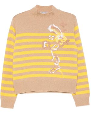 ERMANNO FIRENZE Pull À Rayures Et Broderie Devant - Yellow