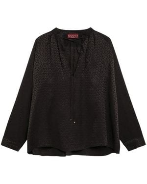 Gucci Zijden Blouse Met Horsebit Jacquard - Zwart