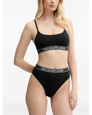 Polo Ralph Lauren Logo-Tape Ribbed-Knit Bra - Black