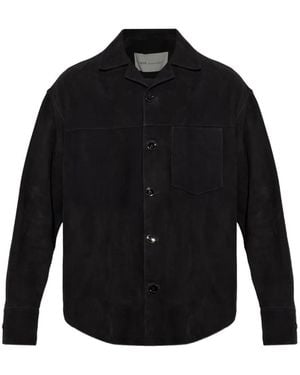 Ami Paris Leather Long-Sleeve Overshirt - Black