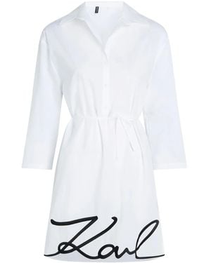Karl Lagerfeld Signature Beach Shirt Dress - White