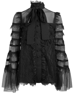 Elie Saab Lace-Trimmed Tulle Blouse - Black