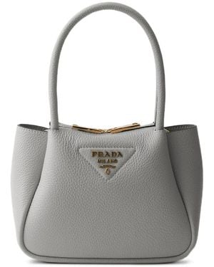 Prada Logo-Detail Leather Tote Bag - Grey