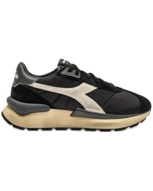 Diadora Heritage Mercury Elite Lace-Up Leather Trainers - Black