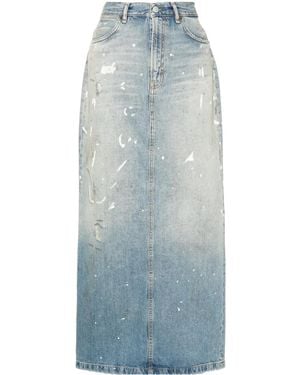 Acne Studios Paint-Splatter Denim Maxi Skirt - Blue