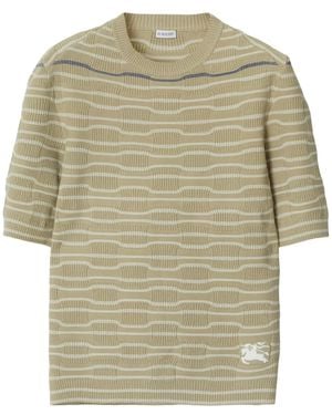 Burberry Embroidered-Logo Knit T-Shirt - Natural