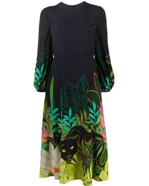 Valentino Garavani Navy Printed Silk Midi Dress - Blue