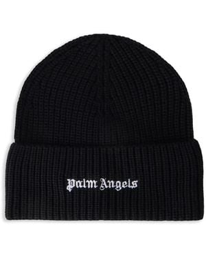 Palm Angels Logo Ribbed Beanie Hat - Black