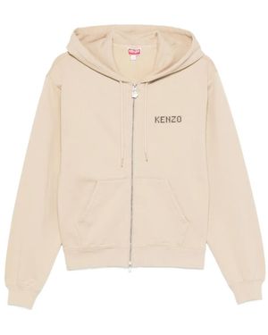 KENZO Logo-Detail Zip-Up Hoodie - Natural