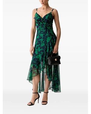 Morgan Floral-Print Asymmetric Dress - Green