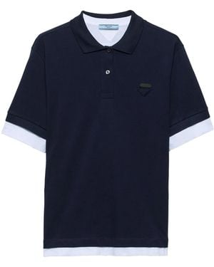 Prada Poloshirt Im Layering-Look Mit Logo - Blau