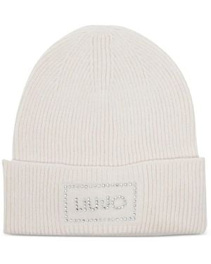 Liu Jo Strass-Embellished Logo-Patch Beanie Hat - White