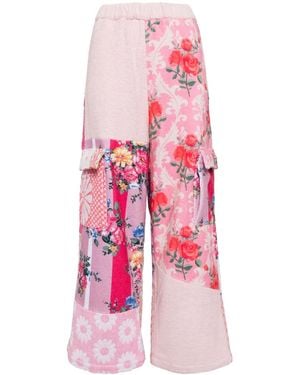 CAVIA Colour-Block Patchwork Cargo Trousers - Pink