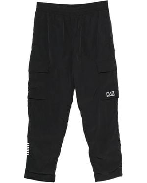 EA7 Logo-Print Cargo Pants - Black