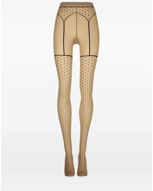 Wolford Polka-Dot Garter-Belt 20 Tights - Natural