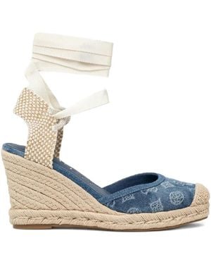 Guess Denim Espadrilles Met Sleehak - Blauw