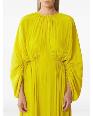 Lanvin Gathered-Detail Crew-Neck Midi Dress - Yellow