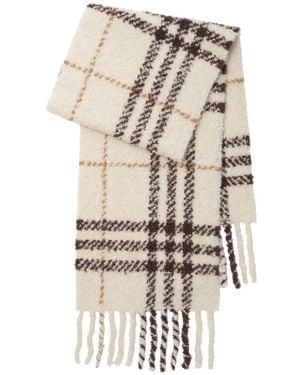 Burberry Check Alpaca Wool Blend Bouclé Scarf - White