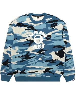 Aape By A Bathing Ape Camouflage-Print Logo-Print Jumper - Blue