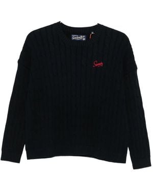Superdry Logo-embroidered Cable-knit Sweater - ブラック