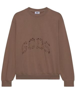 Gcds Distressed Cotton Sweatshirt - Brown