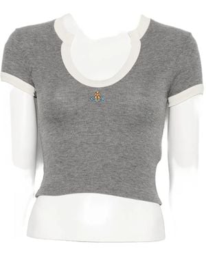 Vivienne Westwood Orb-Embroidered Contrast-Trim T-Shirt - Grey