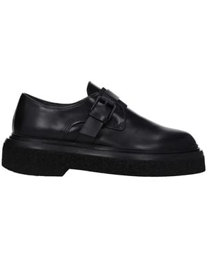 Max Mara Buckle-Strap Leather Loafers - Black