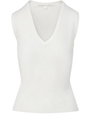 Veronica Beard Sid Ribbed-Knit Top - White