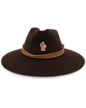Moncler Logo-Patch Wide-Brim Hat - Brown