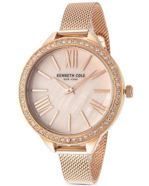 Kenneth Cole Montre Mm À Lunette Ornée De Cristaux Et Bracelet En Résille - Pink