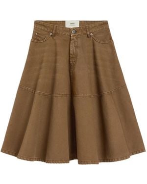 Ami Paris Cotton Midi Skirt - Brown