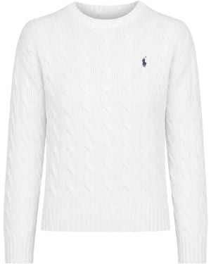 Polo Ralph Lauren Cable-Knit Logo-Embroidered Cotton Jumper - White