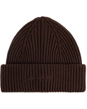 Lanvin Ribbed Logo Beanie - Brown