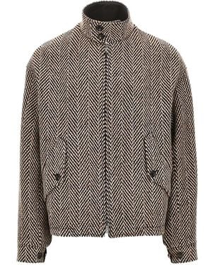 Emporio Armani Chevron-Pattern High-Neck Jacket - Brown