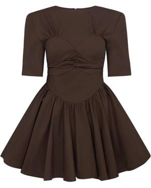 Violante Nessi Timothee Short-Sleeve Pleated Mini Dress - Brown