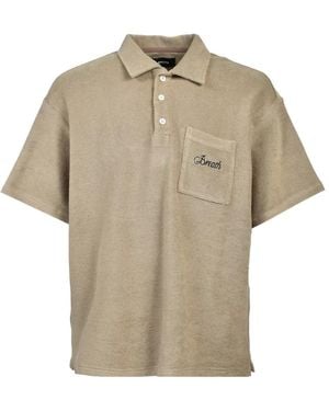 BREATH Embroidered-Logo Towel-Texture Polo Shirt - Natural