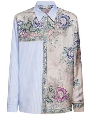 Pierre Louis Mascia Aloe Floral Striped Shirt - Blue