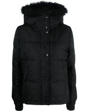 Yves Salomon Monogram-Pattern Hooded Down Jacket - Black