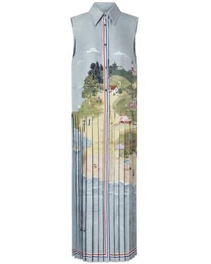 Thom Browne Robe-Chemise Mi-Longue Nantucket À Imprimé Paysage - Blue