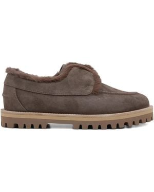 Le Silla Yacht Shearling-Trimmed Suede Loafers - Brown
