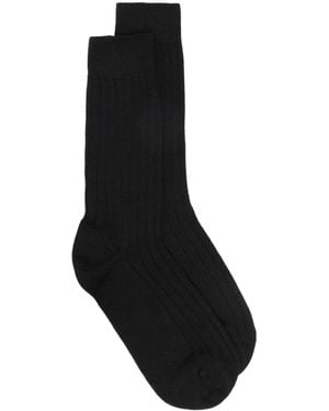 Sunspel Logo-Print Ribbed Socks - Black