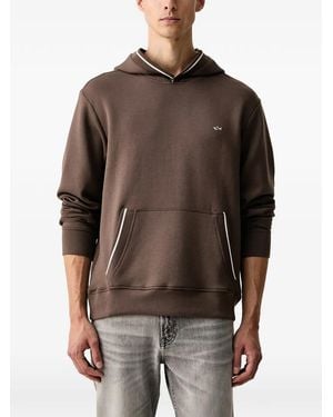 Paul & Shark Logo-Embroidered Tipped Hoodie - Brown