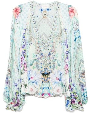 CAMILLA V-neck Blouse - ブルー