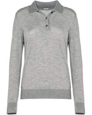 Malo Beaded Collar Polo Top - Grey