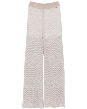 Liu Jo Zigzag-Knit Wide-Leg Palazzo Trousers - White